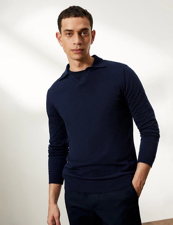 JAEGER Men's Polo Shirts Pure Merino Wool Knitted Polo Shirt 3 JAEGER Men's Polo Shirts Pure Merino Wool Knitted Polo Shirt