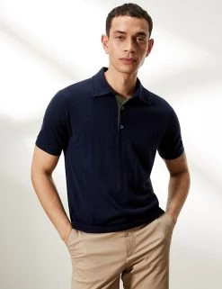JAEGER Men's Knitted Polo Shirts Pure Merino Wool Knitted Polo Shirt