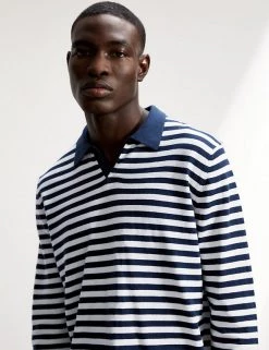 JAEGER Men's Polo Shirts Cotton With Cashmere Striped Polo Shirt