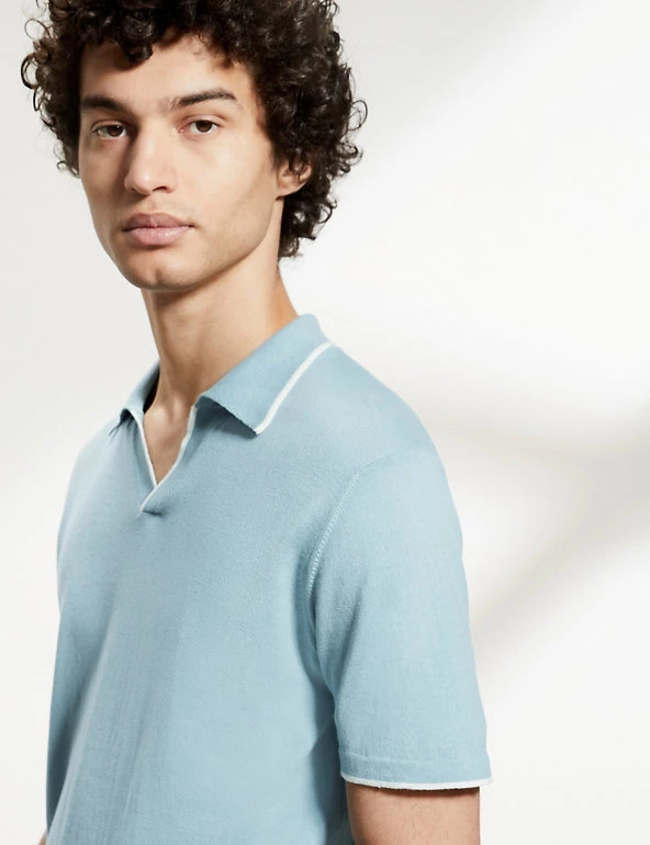 JAEGER Men's Knitted Polo Shirts Pure Cotton Tipped Knitted Polo Shirt 17 JAEGER Men's Knitted Polo Shirts Pure Cotton Tipped Knitted Polo Shirt - Image 15