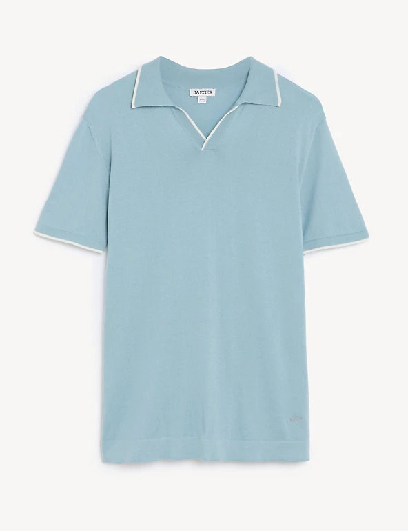 JAEGER Men's Knitted Polo Shirts Pure Cotton Tipped Knitted Polo Shirt 16 JAEGER Men's Knitted Polo Shirts Pure Cotton Tipped Knitted Polo Shirt - Image 14