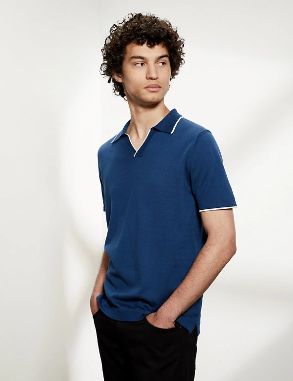 JAEGER Men's Knitted Polo Shirts Pure Cotton Tipped Knitted Polo Shirt 11 JAEGER Men's Knitted Polo Shirts Pure Cotton Tipped Knitted Polo Shirt - Image 9