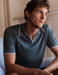 JAEGER Men's Knitted Polo Shirts Pure Cotton Tipped Knitted Polo Shirt