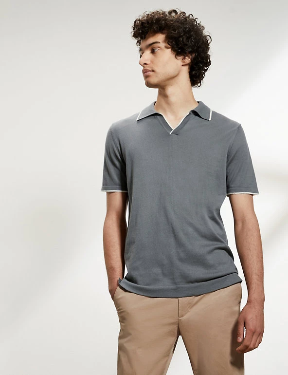 JAEGER Men's Knitted Polo Shirts Pure Cotton Tipped Knitted Polo Shirt 5 JAEGER Men's Knitted Polo Shirts Pure Cotton Tipped Knitted Polo Shirt - Image 3