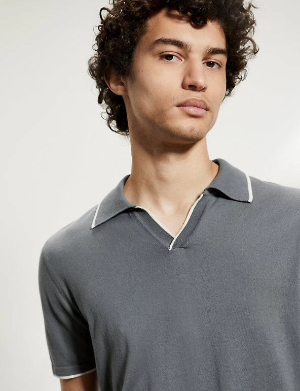 JAEGER Men's Knitted Polo Shirts Pure Cotton Tipped Knitted Polo Shirt 6 JAEGER Men's Knitted Polo Shirts Pure Cotton Tipped Knitted Polo Shirt - Image 4