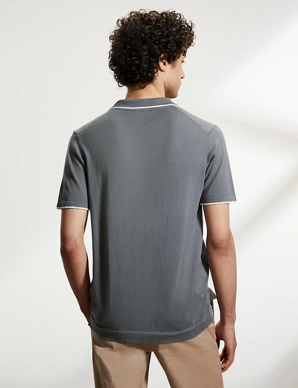 JAEGER Men's Knitted Polo Shirts Pure Cotton Tipped Knitted Polo Shirt 7 JAEGER Men's Knitted Polo Shirts Pure Cotton Tipped Knitted Polo Shirt - Image 5