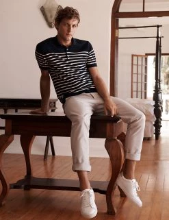 JAEGER Men's Knitted Polo Shirts Pure Cotton Striped Knitted Polo Shirt