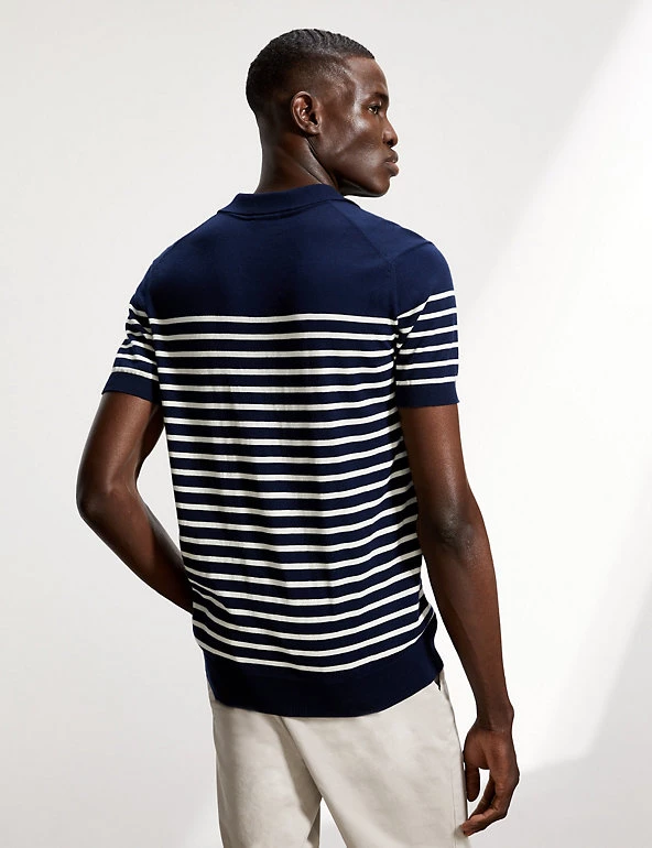 JAEGER Men's Knitted Polo Shirts Pure Cotton Striped Knitted Polo Shirt 7 JAEGER Men's Knitted Polo Shirts Pure Cotton Striped Knitted Polo Shirt - Image 5