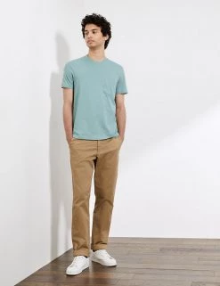 JAEGER Men's T-shirts Cotton And Linen Crew Neck T-Shirt