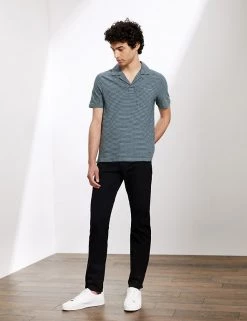 JAEGER Men's Polo Shirts Cotton Rich Striped Polo Shirt With Linen